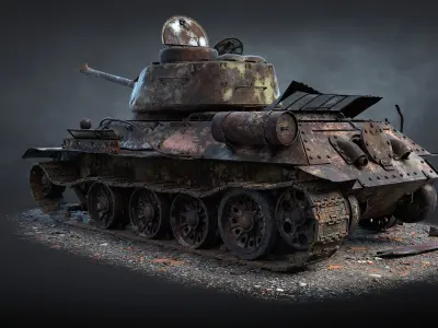 T-34-85 Destroyed Game Ready Low-poly 3D model