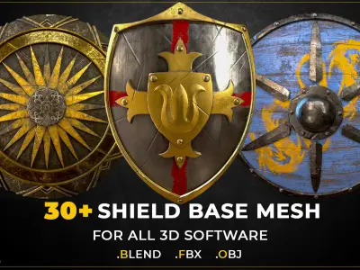 30 Shield Base Mesh Vol-01 Game Ready Low-poly 3D model