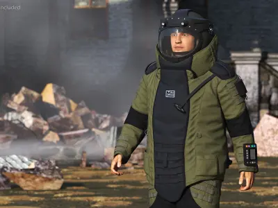 Man in EOD 10 Bomb Suit Walking Pose 3D model
