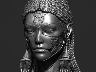 Cyber-Girl woman holding cup 3D print model