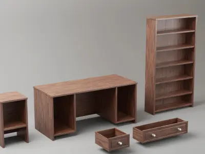 Simple Desk Set - Low Poly PBR Low-poly 3D model