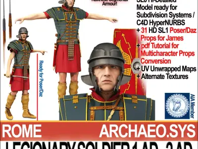 Ancient Rome Legionary Soldier 1 AD 2 AD and Poser Daz Props Set 3D model