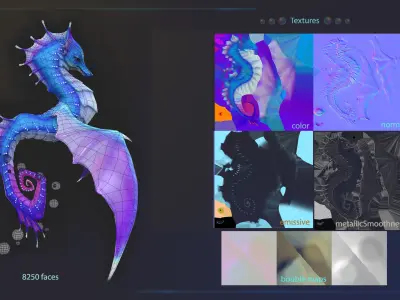 Sea Dragon 4K texture horse fantasy Low-poly 3D model