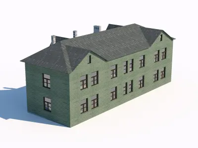 Wooden vintage residential building with arched entrances 3D model