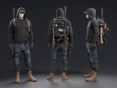 Post Apocalyptic Survivor Character  Low-poly 3D model