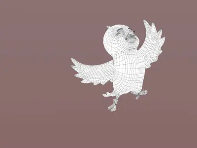 Cartoon Pink Bird Low-poly 3D model