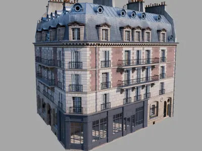 Parisian street corner Low-poly 3D model
