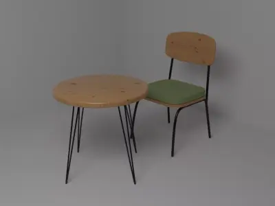 Mid Century Modern Cafe Table and Chair Set 3D model