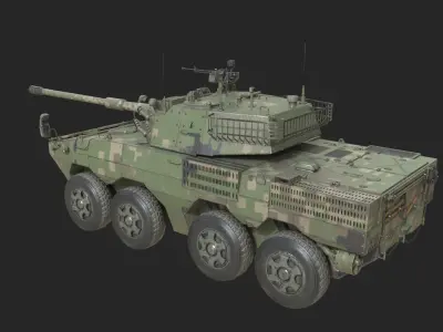 4 coatings of PLA Army ZTL11 ZTL-11 105mm wheeled Tank Destroyer Low-poly 3D model
