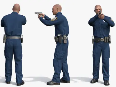 NYPD Cop Aiming with Gun 3D model