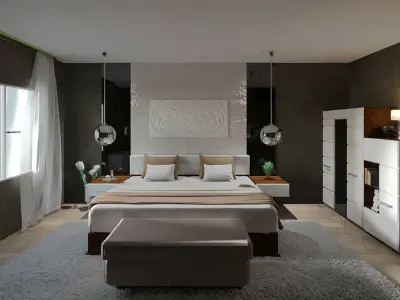 bedroom modern with furniture Free 3D model