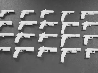 Stylized Low Poly SigSauer -20 Variations Game Ready Low-poly 3D model