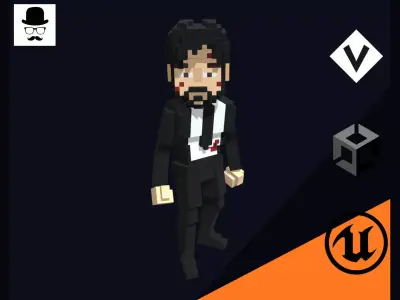 Hitman Character - 3D Voxel Model Low-poly 3D model