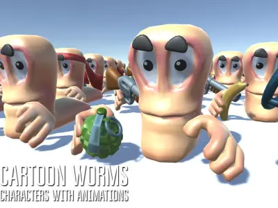 Cartoon worms - characters with animations Low-poly 3D model