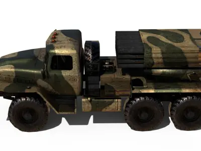 BM21 GRAD Rocket Launcher Low-poly 3D model