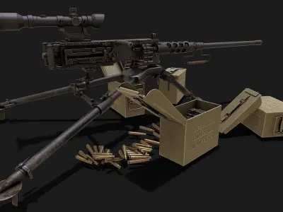 Army machine gun with optical sight Low-poly 3D model