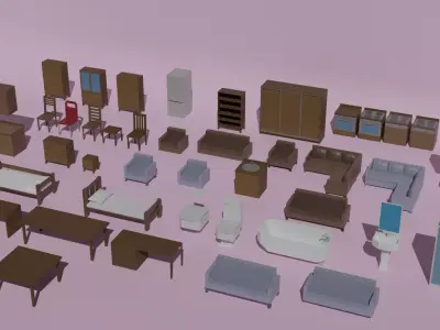 Low Poly Furniture Pack Free low-poly 3D model purchase
