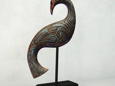 Bali Jackfruit Wood Bird On Stand 2 3D model