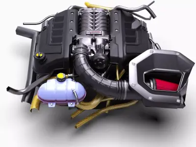 Roush 5L Supercharged V8 Engine Low-poly 3D model