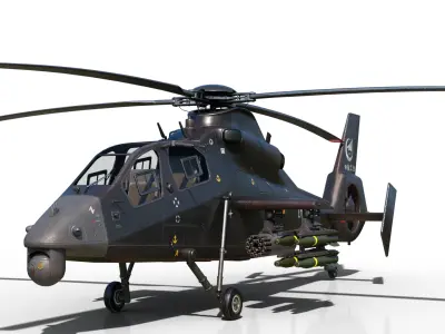 PBR 4 coatings Chinese WZ-19 gunship Z-19 Attack Helicopter Low-poly 3D model