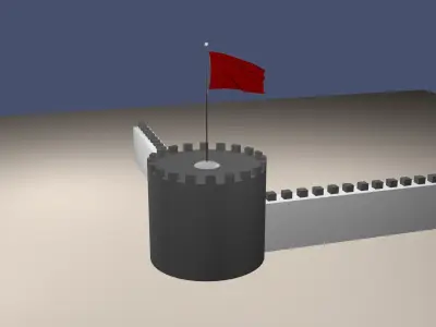 Flag and burgundy Flag on the tower 3D model