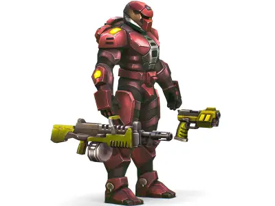 Male Cyborg Machine Gun Man with Automatic Rifle and Pistol Low-poly 3D model