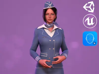Stewardess Girl-Cute Cartoon Stylized Casual Realistic Character Low-poly 3D model