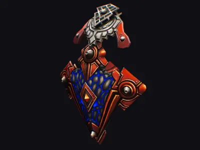 Fantasy Heavy Shield Steel Red Mechanical Armor Red Orange Style Low-poly 3D model