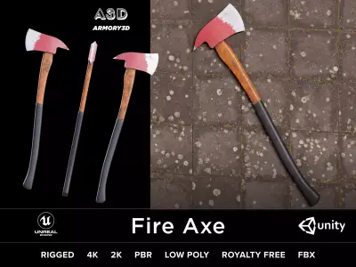 Game Ready Fire Axe PBR Rigged Free low-poly 3D model