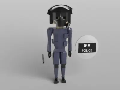 Low Poly Riot Police Low-poly 3D model