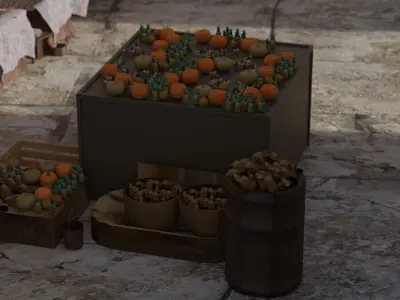 Historical Italian market scene full set 3D model