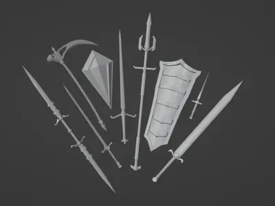20 Low-poly Dark Medieval Fantasy Weapons For Games Low-poly 3D model