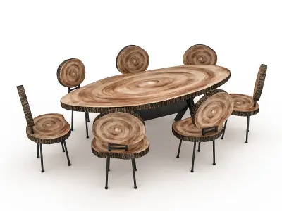 Wooden Garden Furniture 05 Low-poly 3D model