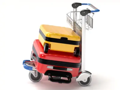 Airport Luggage Trolley with Suitcase 3D model