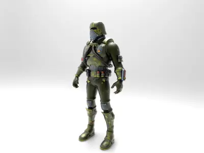 Low Poly Green Space Soldier Low-poly 3D model