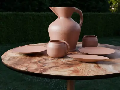 Handcrafted Clay Pot Set  Rustic Ceramic Tableware 3D model