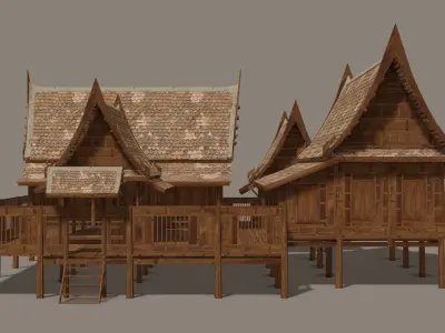 Central Thai traditional house-02 Low-poly 3D model Low-poly 3D model