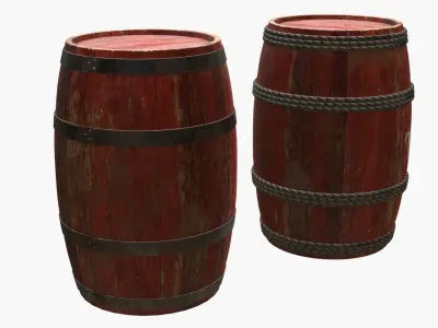 Wooden Barrels Assets 1 Low-poly 3D model