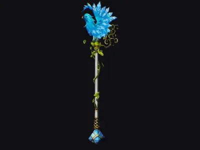 Magical Staff Parrot Blue Bird Wizard Wand Stick Item Scepter  Low-poly 3D model