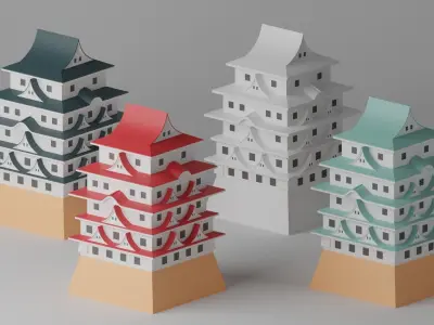 Cartoon Japanese Castle Collection Low-poly 3D model