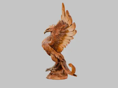 Wooden Phoneix Statue 3D Model of a Winged Creature Low-poly 3D model