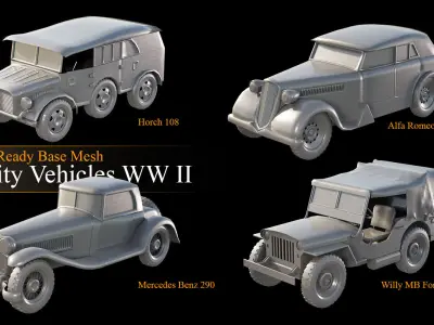 Utility Vehicles WW II Low poly Base Mesh Low-poly 3D model