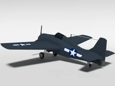 Low Poly Cartoon Grumman FM-2 Wildcat WWII Airplane Low-poly 3D model