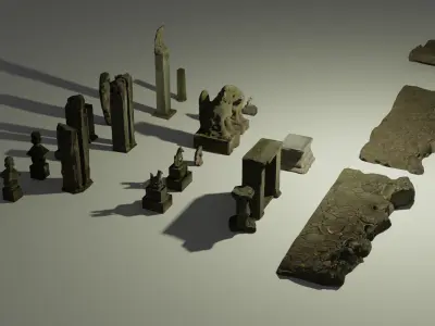 Japanese Graveyard Asset Pack Low-poly 3D model
