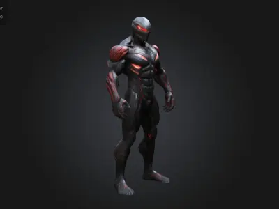 Dark Symbiote Warrior Muscular Alien Superhero Character Low-poly 3D model