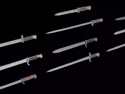 Set of 10 low-poly old german bayonets Low-poly 3D model