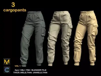 3 CARGO PANTS Low-poly 3D model