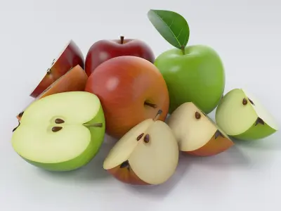 Cartoon Apple Sliced and Chopped Set 3D model