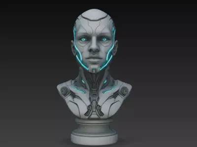 Futuristic Female Android Bust STL Sci-Fi Robot 3D print model