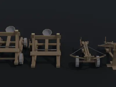 Cartoon siege engines Polygonal Style Low-poly 3D model